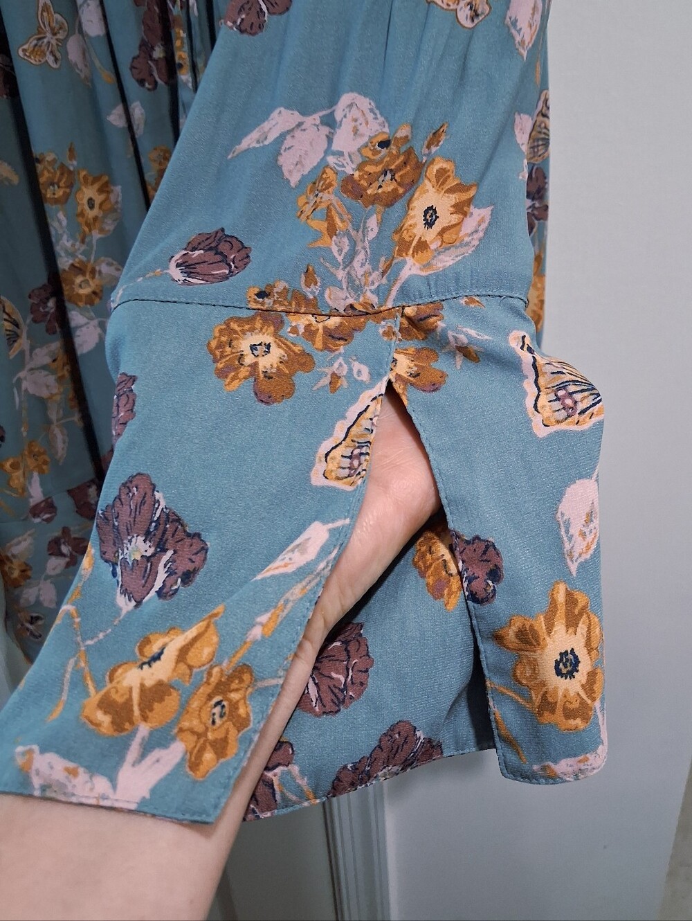 Free People Dusty Blue Floral Smocked Tunic - Picture 4 of 12